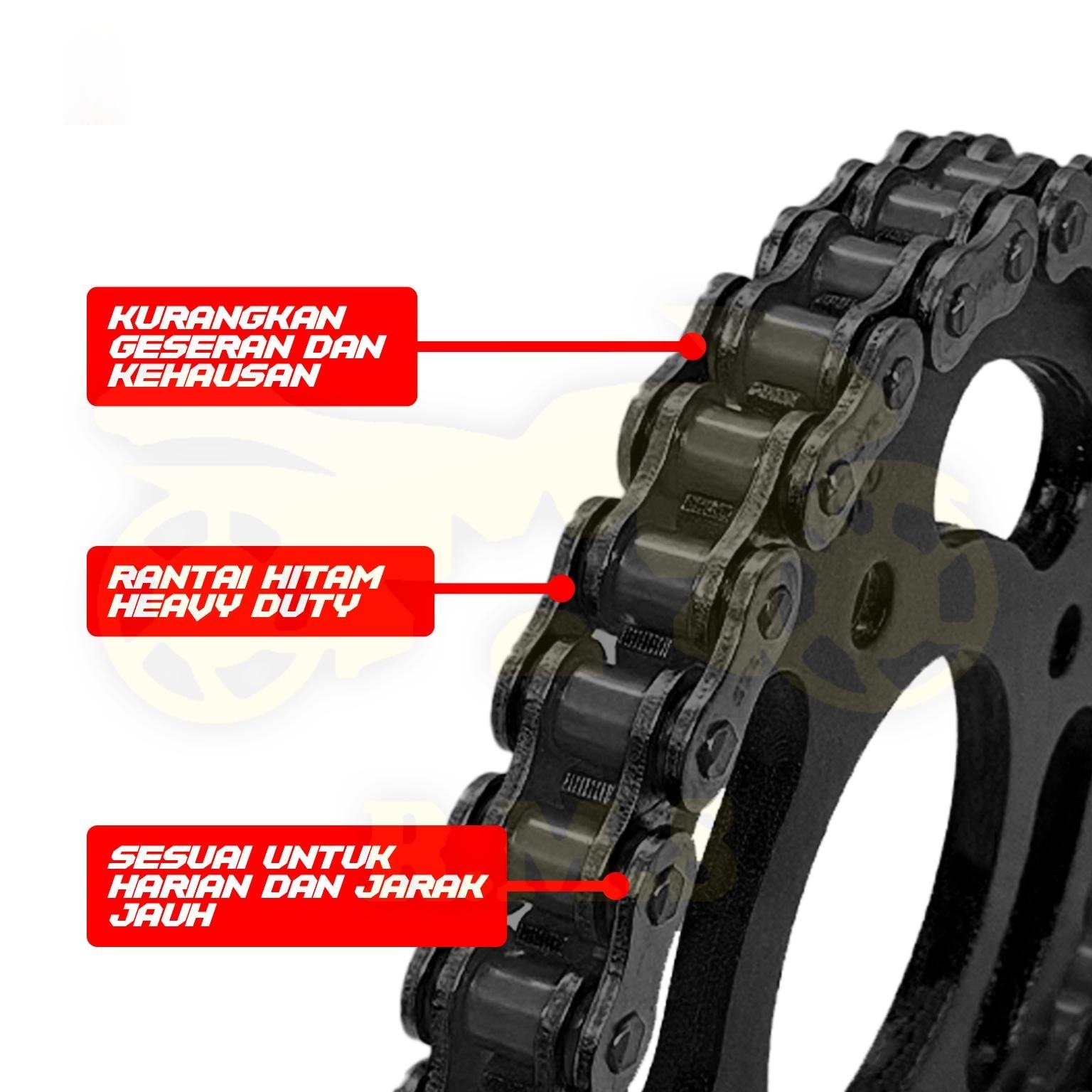 EX5 / MR-3 / 428 SPOCKET DEPAN BELAKANG WARNA HITAM BLACK SEKALI RANTAI HITAM - SET KOMBO HITAM RATIO MOTORSIKAL MOTOR RANTAI TUGAS BERAT SPROCKET SPOKET BLACK CHAIN - Image 2