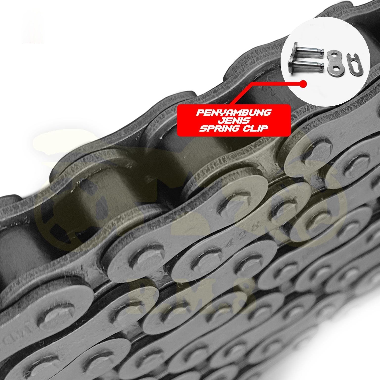 KRISS100 / CT100 / MR1 / MR2 / SM SPORT 110E / KLX110 428 SPOCKET DEPAN BELAKANG WARNA HITAM BLACK SEKALI RANTAI HITAM - SET KOMBO HITAM RATIO MOTORSIKAL MOTOR RANTAI TUGAS BERAT SPROCKET SPOKET BLACK CHAIN - Image 8