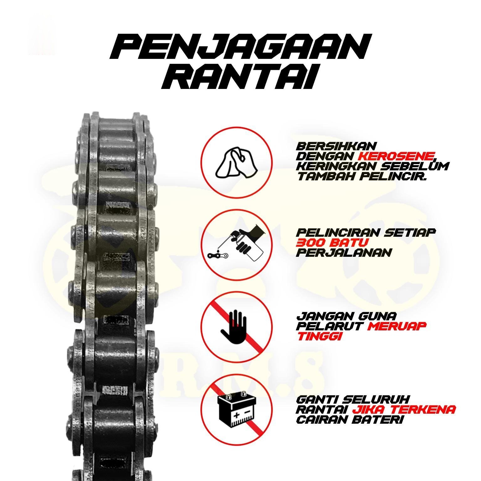 KRISS100 / CT100 / MR1 / MR2 / SM SPORT 110E / KLX110 428 SPOCKET DEPAN BELAKANG WARNA HITAM BLACK SEKALI RANTAI HITAM - SET KOMBO HITAM RATIO MOTORSIKAL MOTOR RANTAI TUGAS BERAT SPROCKET SPOKET BLACK CHAIN - Image 9