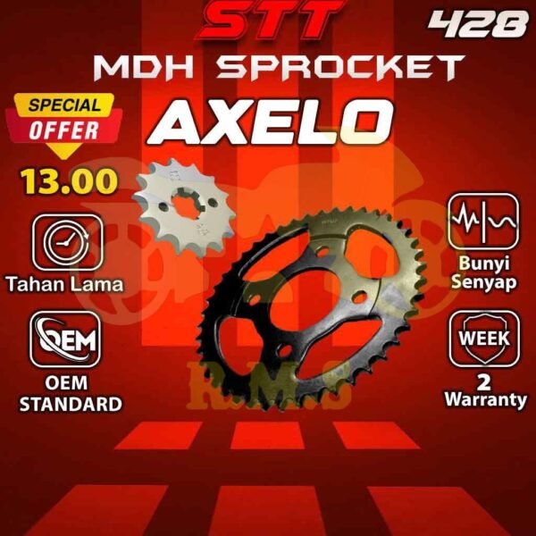 RAIDER150 / AXELO 125 / SATRIA F1(2017) / SMASH FI 115 / SATRIA FU150 428 SPOCKET DEPAN , BELAKANG WARNA HITAM RATIO MOTOR MOTORSIKAL SPROCKET SPOKET BLACK