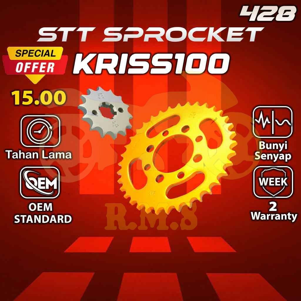 415 / 428 RC 80 / RC 110 / KRISS 100 / KRISS 110 SPOCKET DEPAN , BELAKANG WARNA EMAS RATIO MOTOR MOTORSIKAL SPROCKET SPOKET GOLD