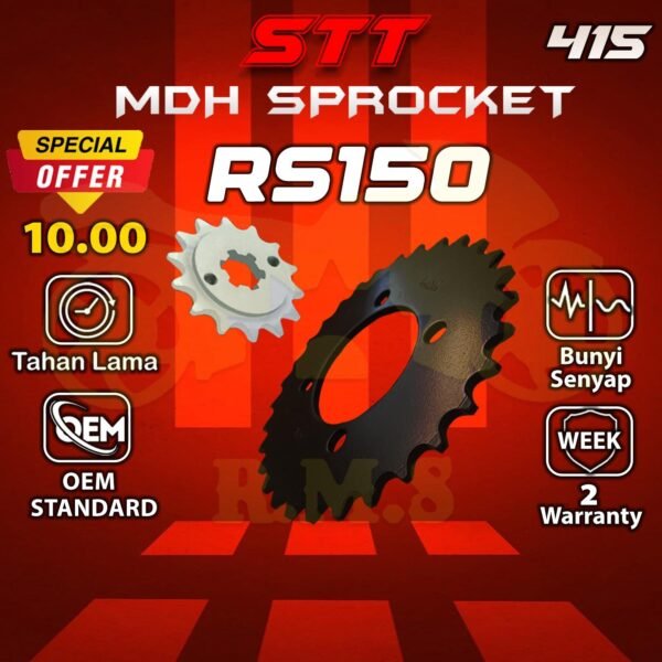 415 428 CBR150 RS150 RS VERZA RS150R RSX 150 CBR150H2 428 SPOCKET DEPAN , BELAKANG WARNA HITAM RATIO MOTOR MOTORSIKAL SPROCKET SPOKET BLACK