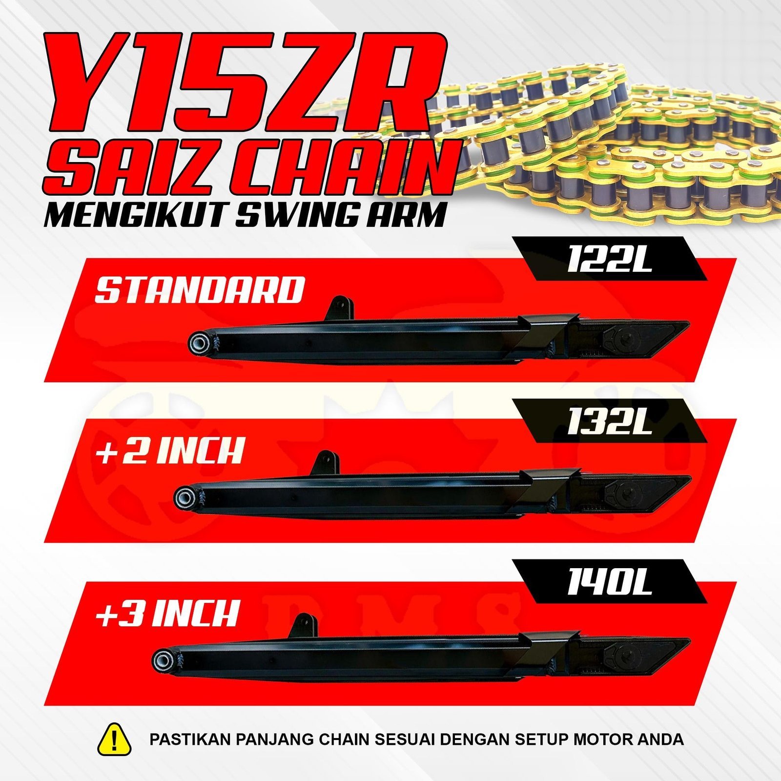 STT ISH Oring XRING Rantai 415 428 520 Emas 122L / 132L / 140L Kualiti OEM 3X Lebih Tahan Rantai O ring XRING X RING Motor Y15 Y16 YSUKU Y15ZR RS150 LC135 EX5 Y125 Dengan Stiker Percuma Dan Spring Clip Motosikal GOLD CHAIN - Image 4