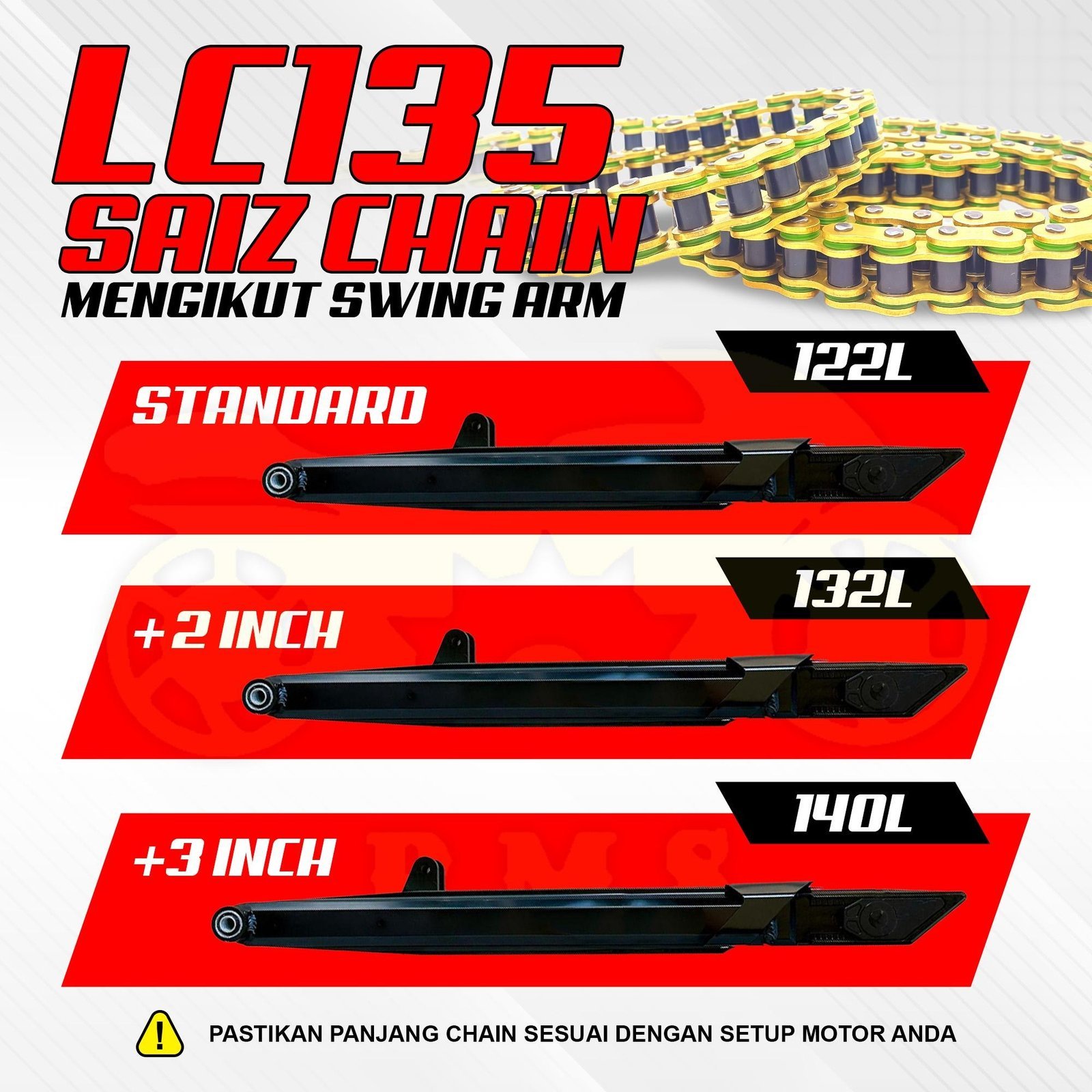 STT ISH Oring XRING Rantai 415 428 520 Emas 122L / 132L / 140L Kualiti OEM 3X Lebih Tahan Rantai O ring XRING X RING Motor Y15 Y16 YSUKU Y15ZR RS150 LC135 EX5 Y125 Dengan Stiker Percuma Dan Spring Clip Motosikal GOLD CHAIN - Image 6