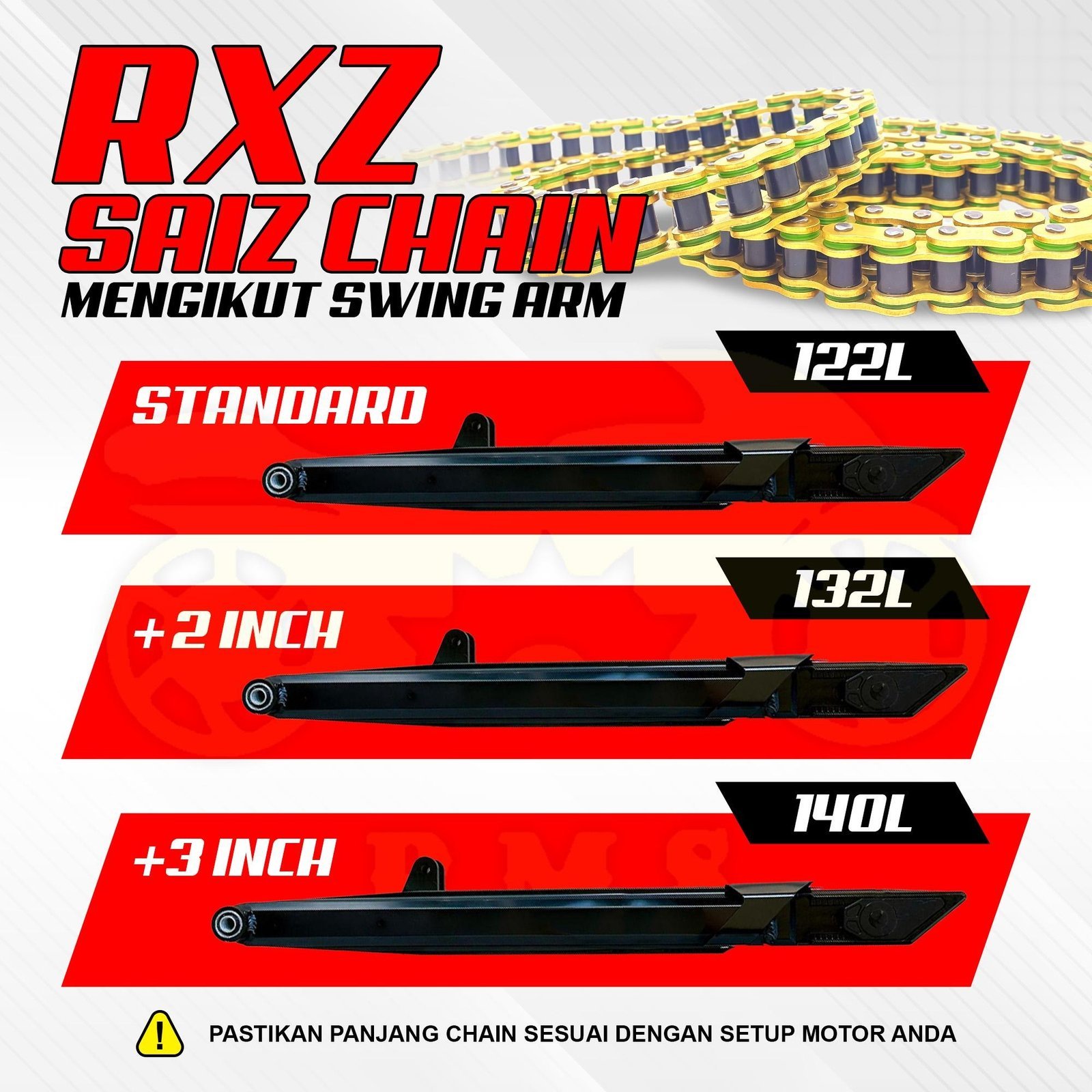 STT ISH Oring XRING Rantai 415 428 520 Emas 122L / 132L / 140L Kualiti OEM 3X Lebih Tahan Rantai O ring XRING X RING Motor Y15 Y16 YSUKU Y15ZR RS150 LC135 EX5 Y125 Dengan Stiker Percuma Dan Spring Clip Motosikal GOLD CHAIN - Image 7