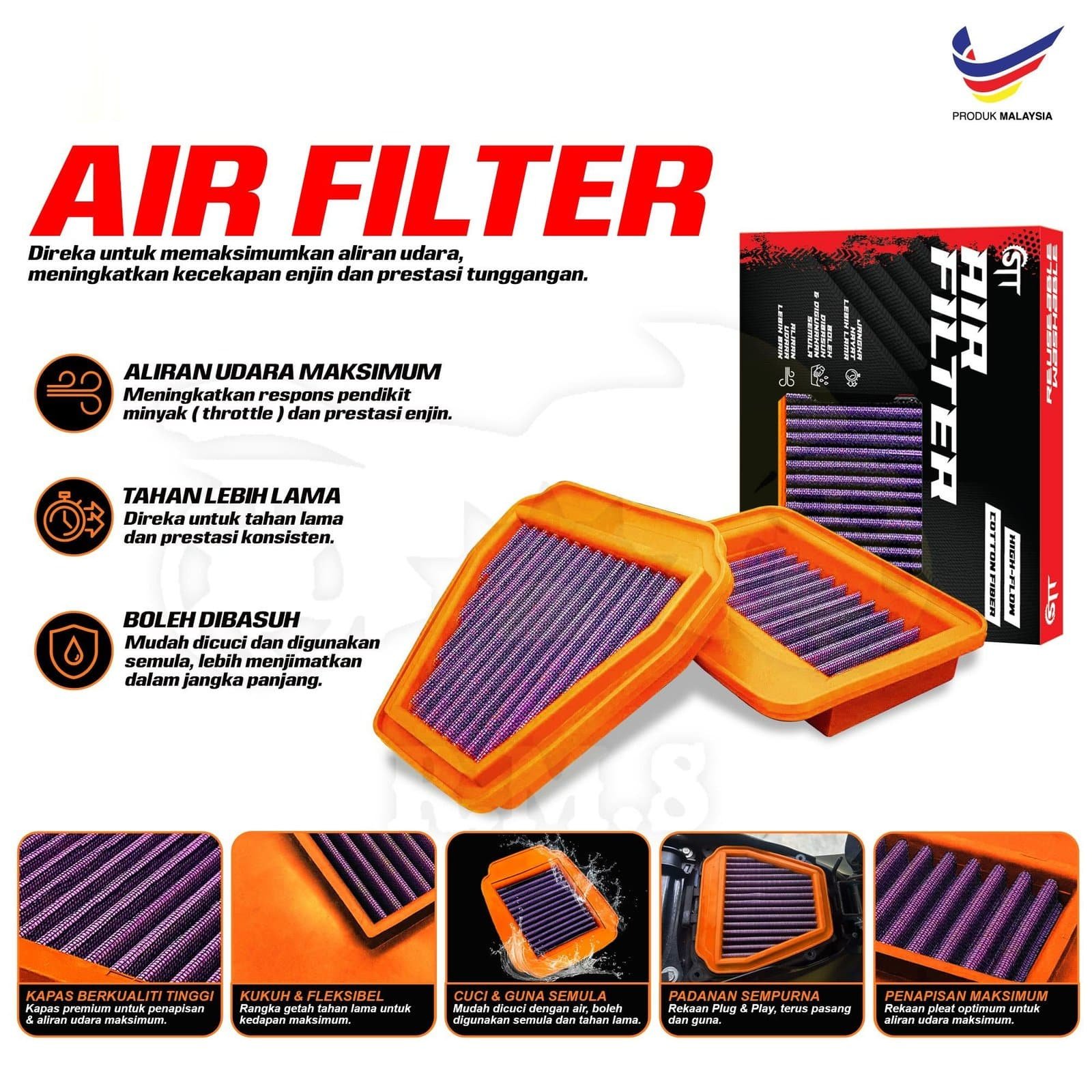 100% ORIGINAL STT air filter Y15 Y16 Y15ZR Y16ZR YSUKU LC135 V1 ~ V8 RS150 EX5 Wave 110 Wave125 MT15 R15 MT25 R25 | LC 135 RS 150 RSX150 RSX 150 CBR150R FZ150