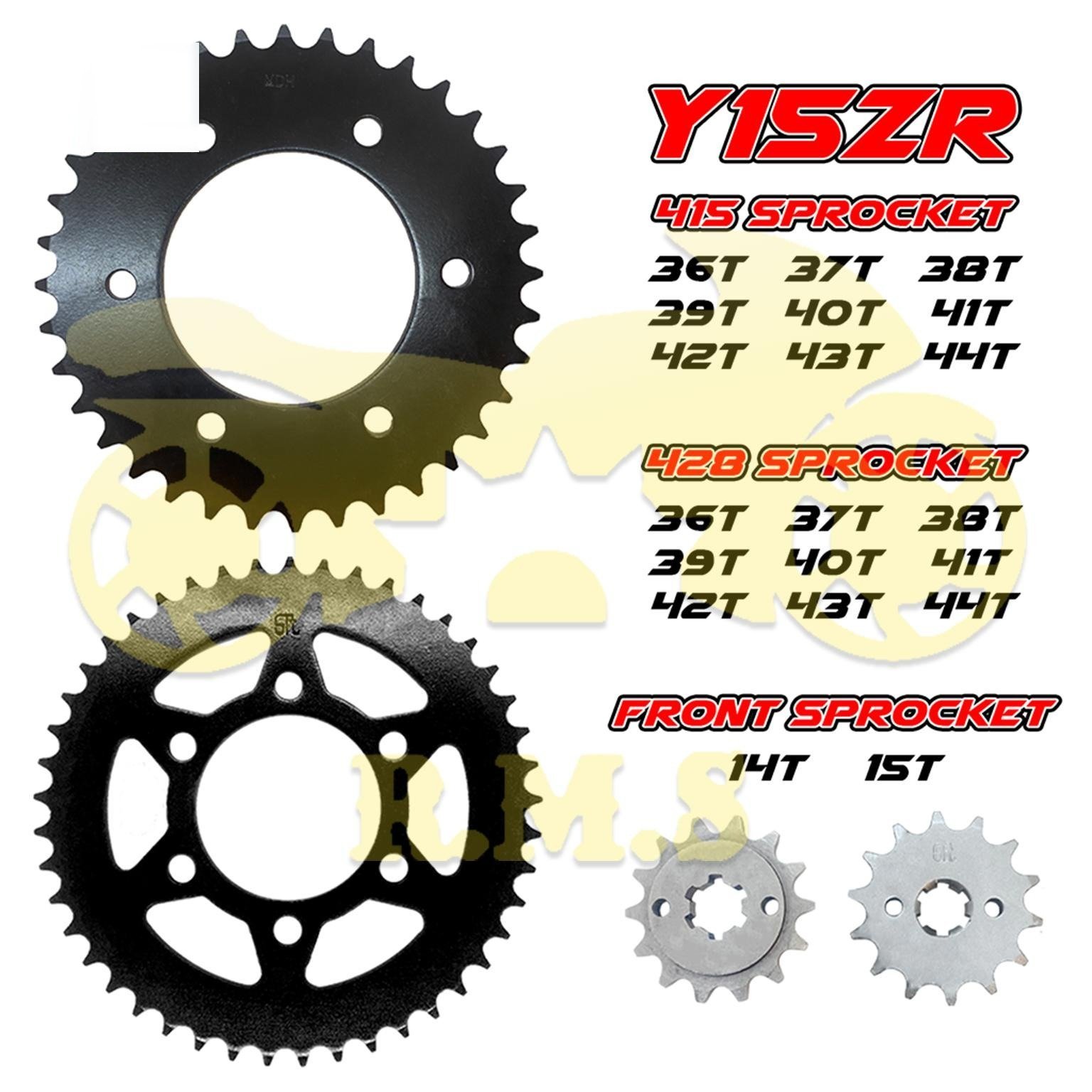 MDH Y15ZR / Y16ZR / VOGE FR150 / Z15GT Y15 YSUKU RS150 RSX150 CBR150 CBR 415 / 428 Spoket spocket Sprocket Motorsikal Depan Belakang hitam Black ratio