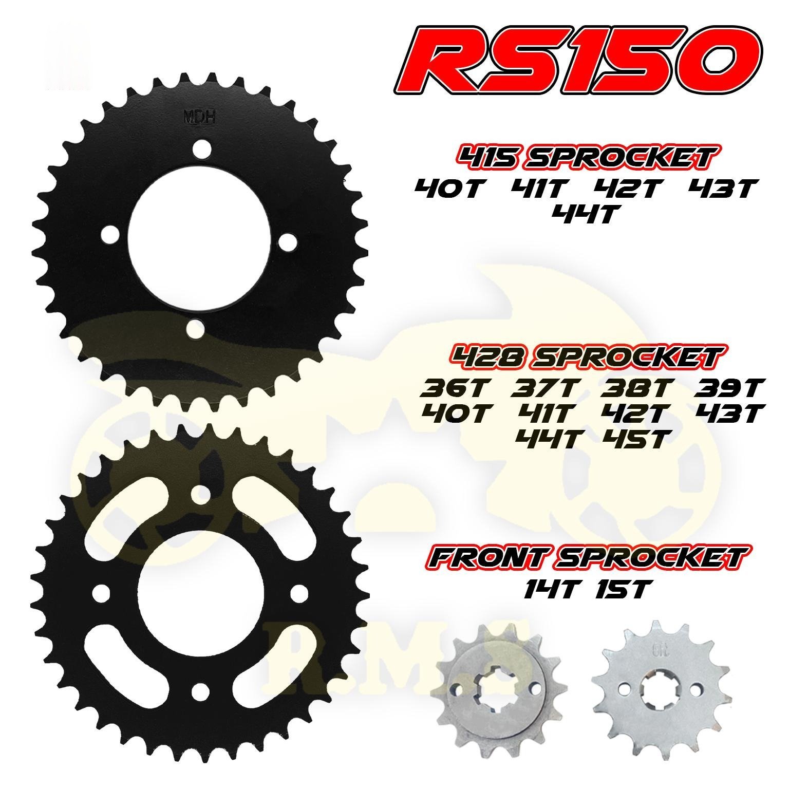 MDH Y15ZR / Y16ZR / VOGE FR150 / Z15GT Y15 YSUKU RS150 RSX150 CBR150 CBR 415 / 428 Spoket spocket Sprocket Motorsikal Depan Belakang hitam Black ratio - Image 2