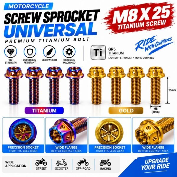 STT Screw Sprocket Hub Titanium Gold M8 X 25MM Y15ZR Y16 LC 135 RXZ Y125 Y15 Y16 EX5 WAVE