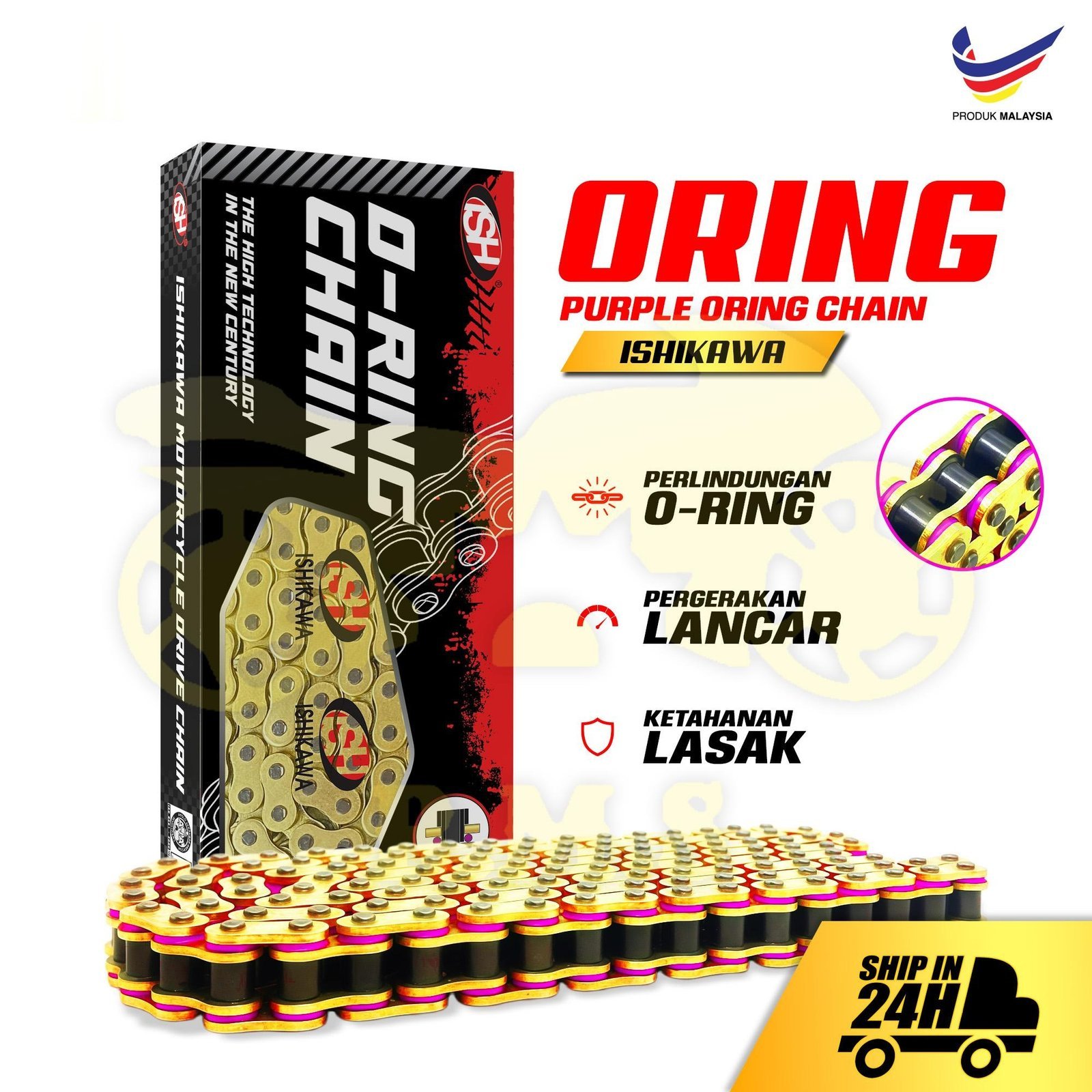 STT HEAVY DUTY PURPLE O-RING ORING GOLD MOTORCYCLE CHAIN 415 428 122L 132L TAHAN LASAK UNIVERSAL FOR MOTOR Y15 Y16 LC EX5 RXZ Y125 LAGENDA SRL