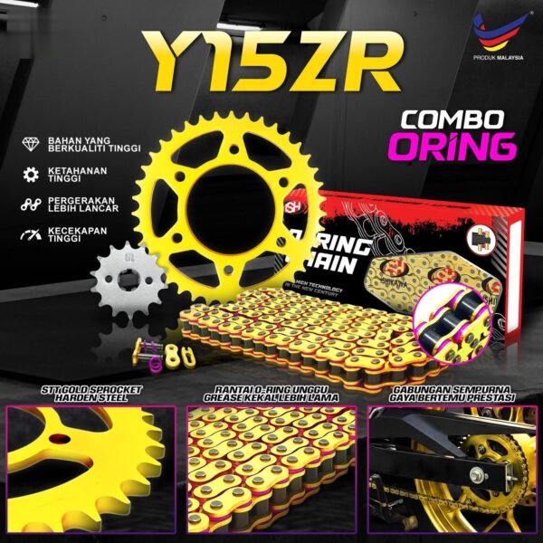 STT Y15 Y16 Y15ZR Y16ZR YSUKU FZ150 428 YAMAHA SPROCKET DEPAN BELAKANG GOLD BLACK SEKALI RANTAI ORING - COMBO SET ORING PURPLE MOTORCYCLE RATIO MOTOR CHAIN O RING RATIO SPEC