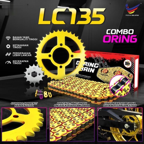 STT 428 Racing Sprocket Set Gold + Heavy Duty purple O-Ring Gold Chain Combo LC135 V1 ~ V8 LC Y125ZR RXZ Y110 Y100 Y75 Y80 SRL110 SRL LAGENDA spocket ratio spec japan